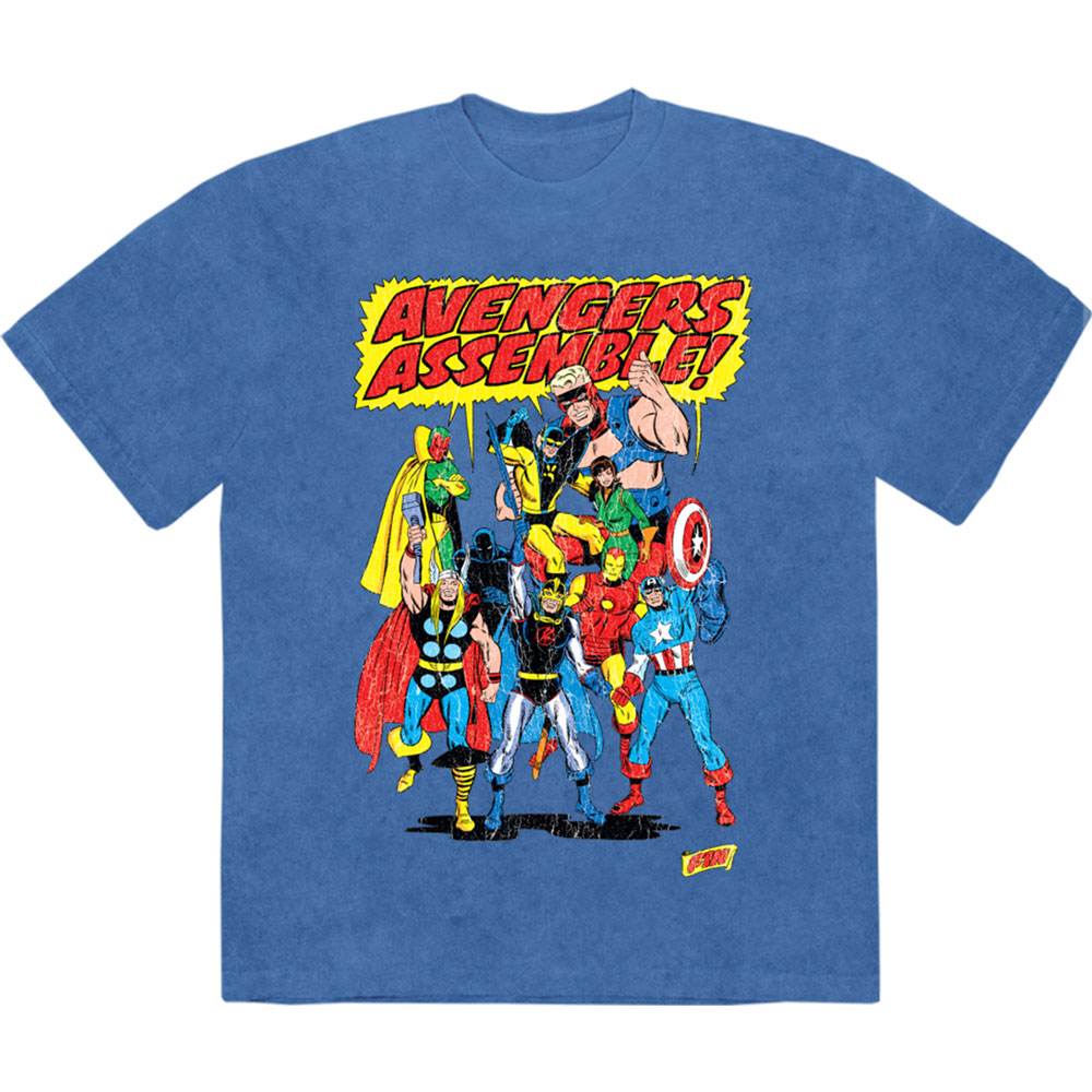 Marvel The Avengers - Assemble Retro Mens Tshirt - Blue